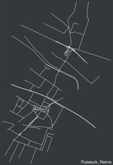 Detailed hand-drawn navigational urban street roads map of the PUISIEULX COMMUNE of the French city of REIMS, France with vivid road lines and name tag on solid background