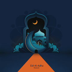 Festival for Muslim holy month Ramadan Kareem. Eid-Al-Adha Mubarak banner. vector design