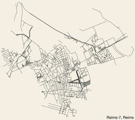 Detailed hand-drawn navigational urban street roads map of the REIMS-7 CANTON of the French city of REIMS, France with vivid road lines and name tag on solid background