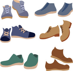 Shoe collection. Shoes with different soles for men and women. Flat vector illustration