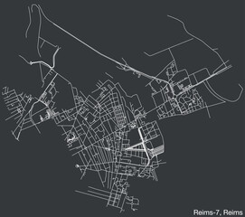 Detailed hand-drawn navigational urban street roads map of the REIMS-7 CANTON of the French city of REIMS, France with vivid road lines and name tag on solid background