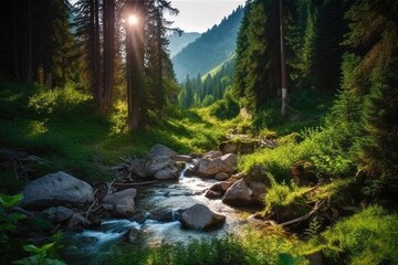 Obraz premium Essence of the great outdoors, with vibrant colors and textures of nature. Generative AI