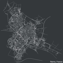 Detailed hand-drawn navigational urban street roads map of the French city of REIMS, FRANCE with solid road lines and name tag on vintage background