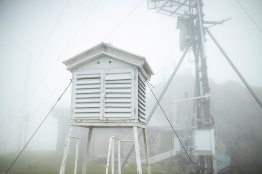 Weather Station in fog scene. meteorology concept
