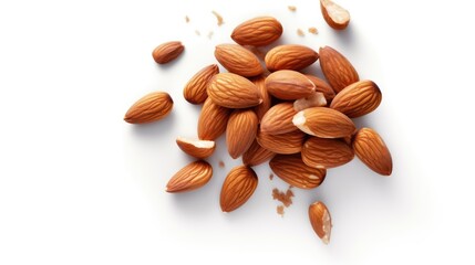Almonds with white background top view Created With Generative AI Technology
