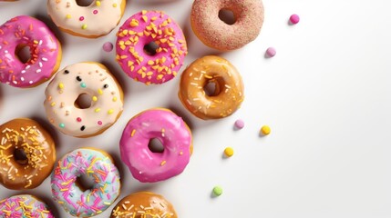 Colorful Donats on white background top view Created With Generative AI Technology