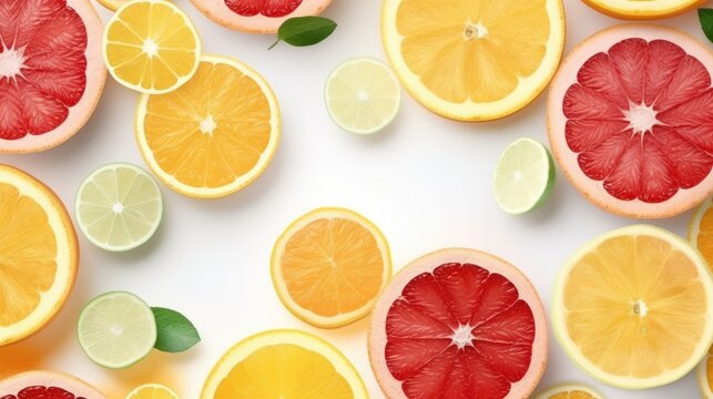 Citruses on white background top view Created With Generative AI Technology