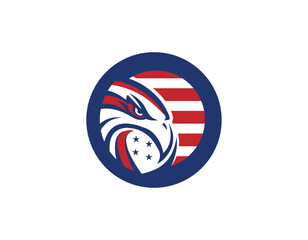 Circle Hawk Head With American Color and Stripes Logo Design Template