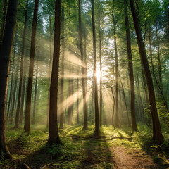 Wald im Sonnenlicht. Generative AI