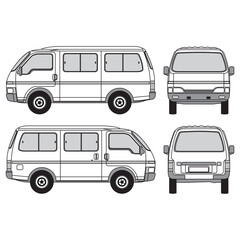 minibus car outline, isolated white background