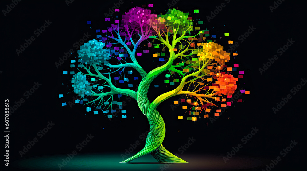 Poster bitcoin, cryptocurrency and blockchain technology, concept tree for your design. ai generated