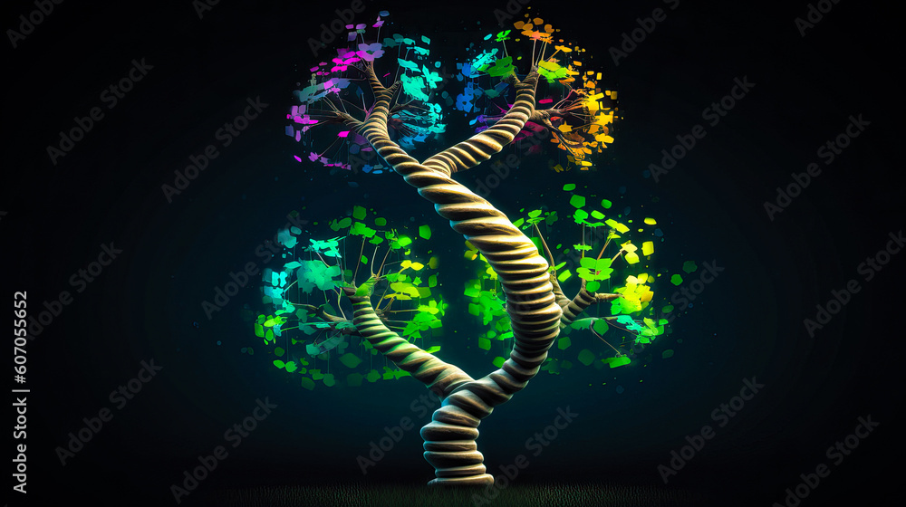 Poster bitcoin, cryptocurrency and blockchain technology, concept tree for your design. ai generated