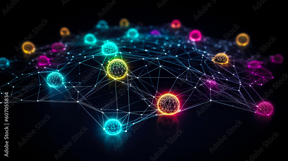 Aufkleber blockchain technology with icons. how blockchain works. abstract background. ai generated