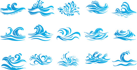 Fototapeta na wymiar waves symbols image collection stencil vector on white
