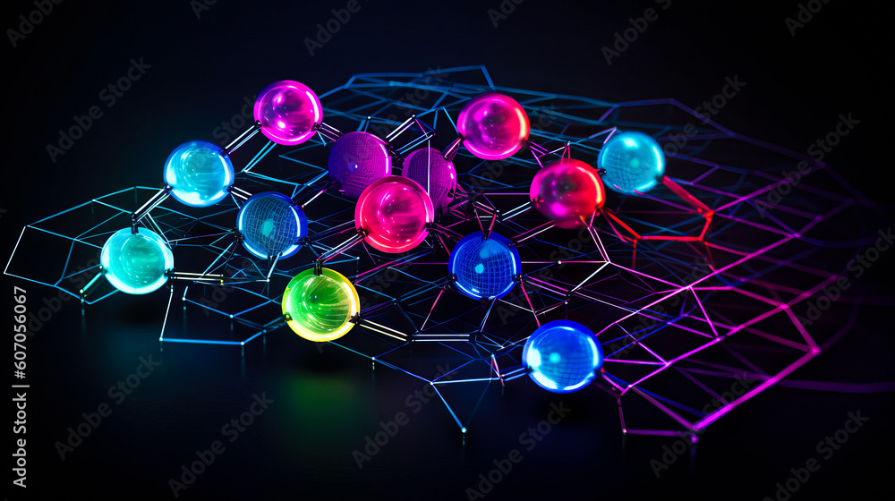 Poster blockchain technology with icons. how blockchain works. abstract background. ai generated