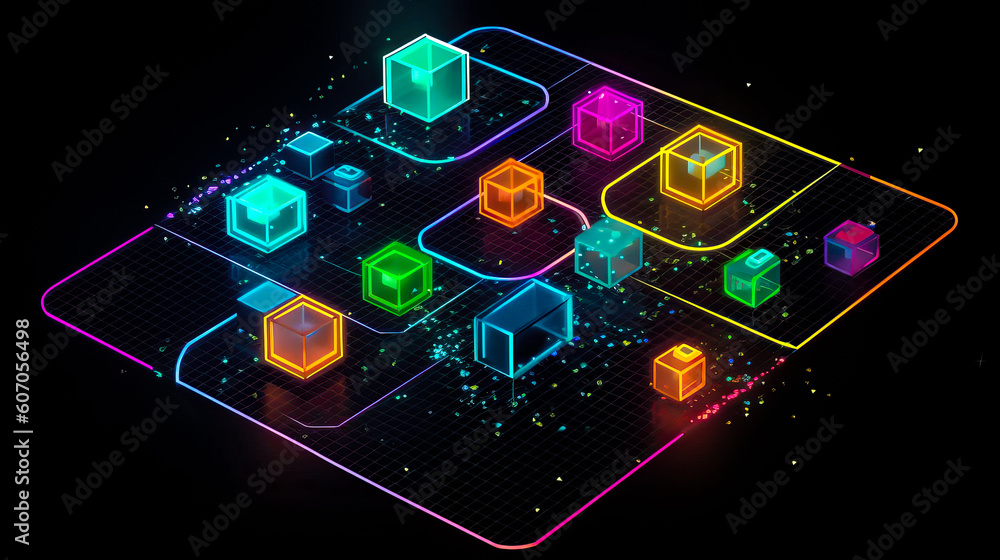 Aufkleber blockchain technology with icons. how blockchain works. abstract background. ai generated