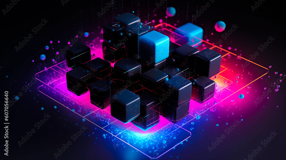 Aufkleber blockchain technology with icons. how blockchain works. abstract background. ai generated