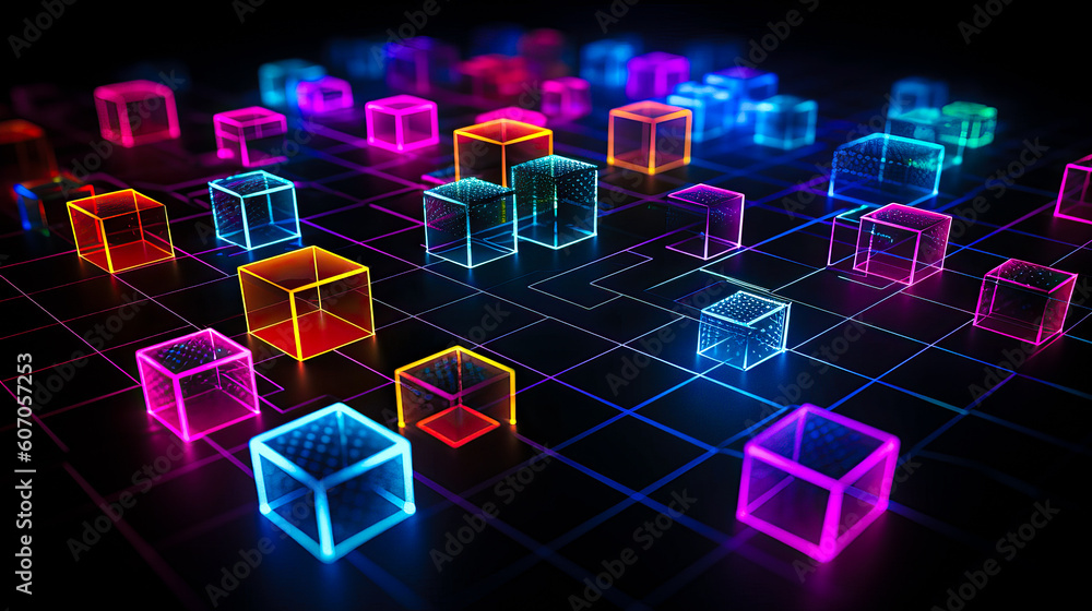 Aufkleber blockchain technology with icons. how blockchain works. abstract background. ai generated