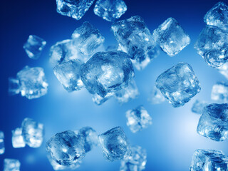 ice cubes on blue background