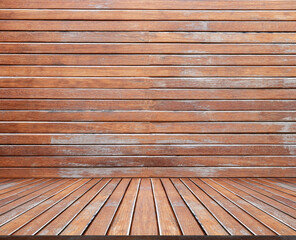 The Blank space interior wooden horizontal lines background behind wood floor. Wood texture blank space for mock up contents.
