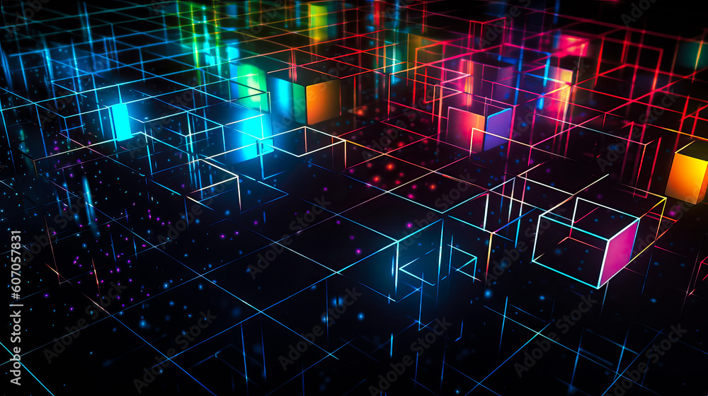 Aufkleber blockchain technology with icons. how blockchain works. abstract background. ai generated