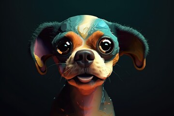 General, illustration. Puppy dog with funny face surprising with open mouth and big eyes, Generative AI