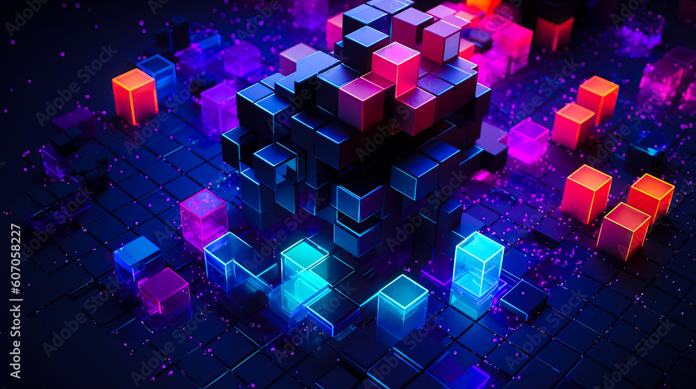 Poster blockchain technology with icons. how blockchain works. abstract background. ai generated