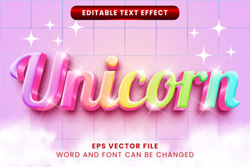 3D dreamy rainbow unicorn editable vector text effect - obrazy, fototapety, plakaty