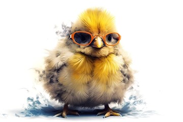 Fluffy chick with sunglasses, Generative AI
