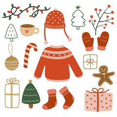 set of hand drawn Christmas elements