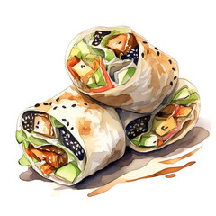Generative AI Watercolor Ultra-Realistic Illustration of Delicious Dragon Roll with Eel, Cucumber, and Avocado