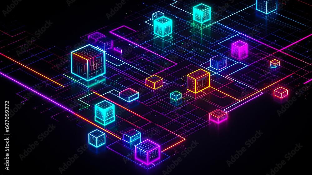 Aufkleber blockchain technology with icons. how blockchain works. abstract background. ai generated