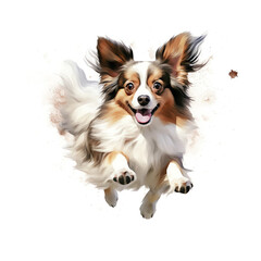 AI Generated Watercolor Style: Papillon Dog on White Background"