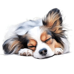 AI Generated Watercolor Style: Papillon Dog on White Background"