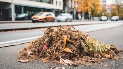 Collecting trash and leafs at city Generative AI