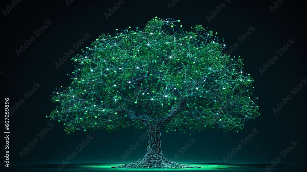 Poster bitcoin, cryptocurrency and blockchain technology, concept tree for your design. ai generated
