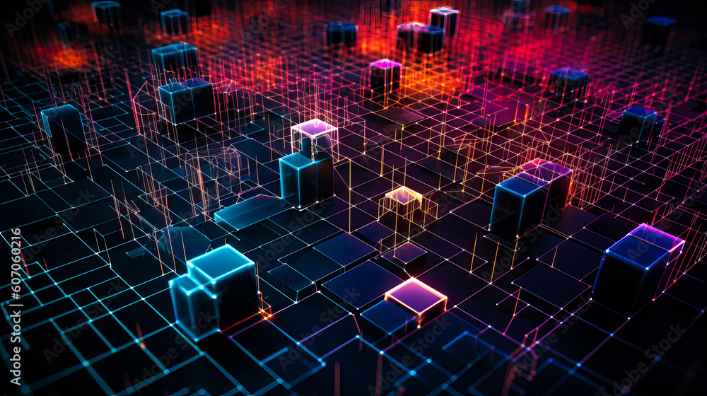 Aufkleber blockchain technology with icons. how blockchain works. abstract background. ai generated