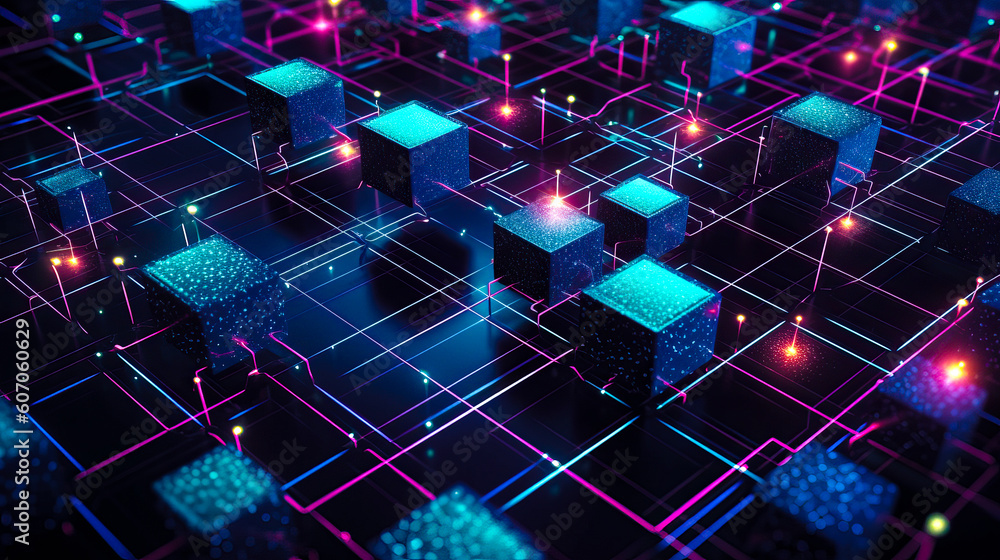 Aufkleber blockchain technology with icons. how blockchain works. abstract background. ai generated