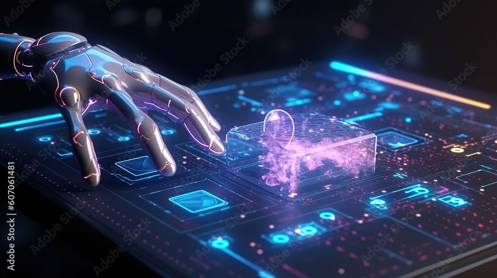 Poster Artificial intelligence with machine deep learning and data mining and other modern user interface. Futuristic innovative technologies. Generative AI