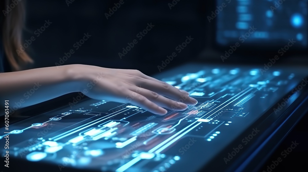 Poster Artificial intelligence with machine deep learning and data mining and other modern user interface. Futuristic innovative technologies. Generative AI
