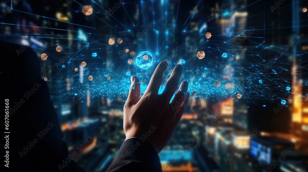 Leinwandbilder Manual work with business data analytics, process management using financial charts.Futuristic innovative technologies. Generative AI