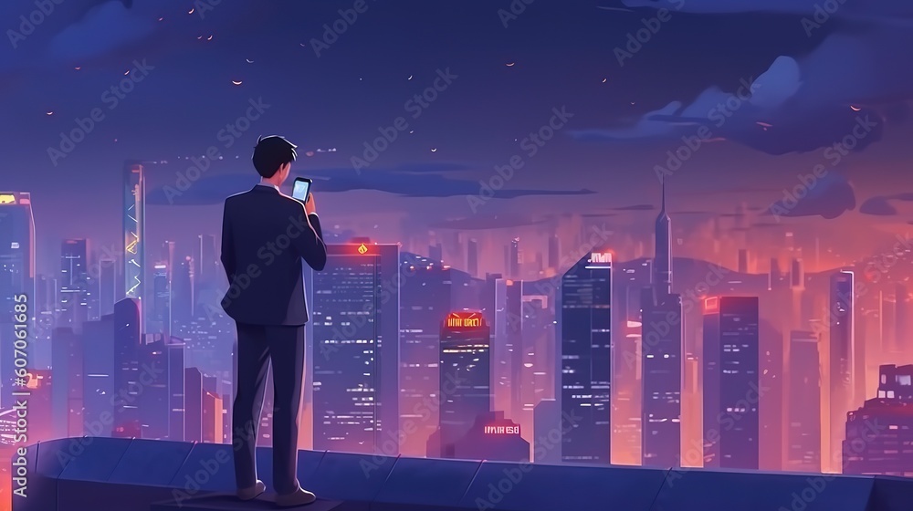 Fototapete Manual work with business data analytics, process management using financial charts.Futuristic innovative technologies. Generative AI
