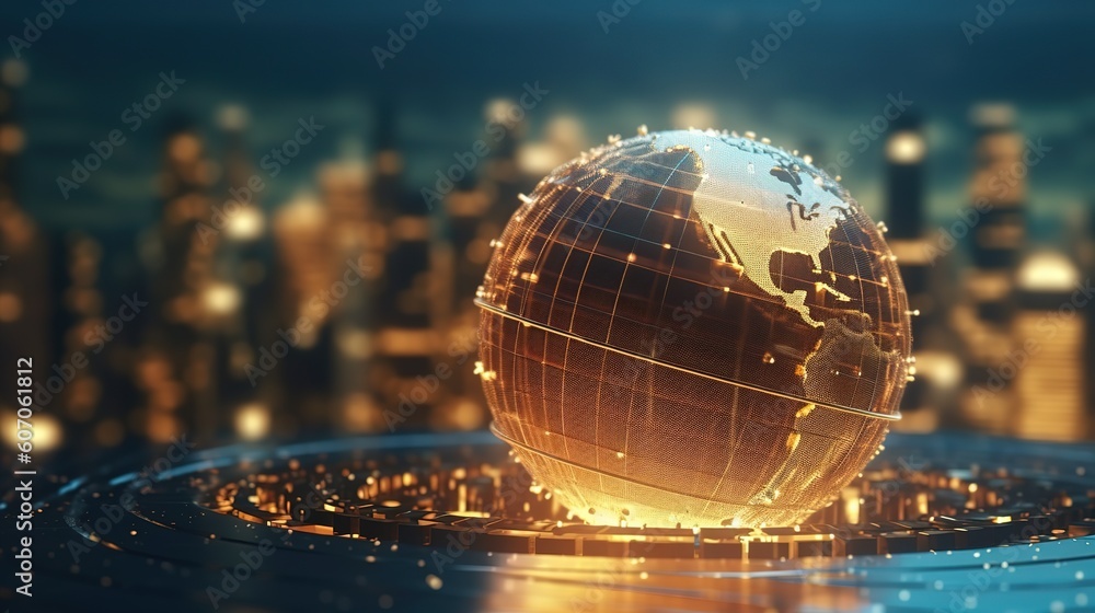 Poster the global world wide web and telecommunications on earth, cryptocurrency, blockchain and the intern