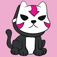 Cat With Japanese Oni Mask Cute Kitty Vector Illustration