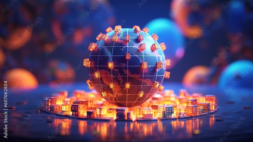 Aufkleber Telecommunications network and wireless mobile Internet technology with a connection on the ground.Futuristic innovative technologies. Generative AI
