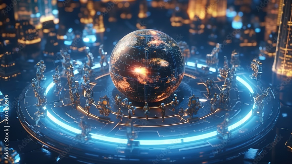 Aufkleber Telecommunications network and wireless mobile Internet technology with a connection on the ground.Futuristic innovative technologies. Generative AI