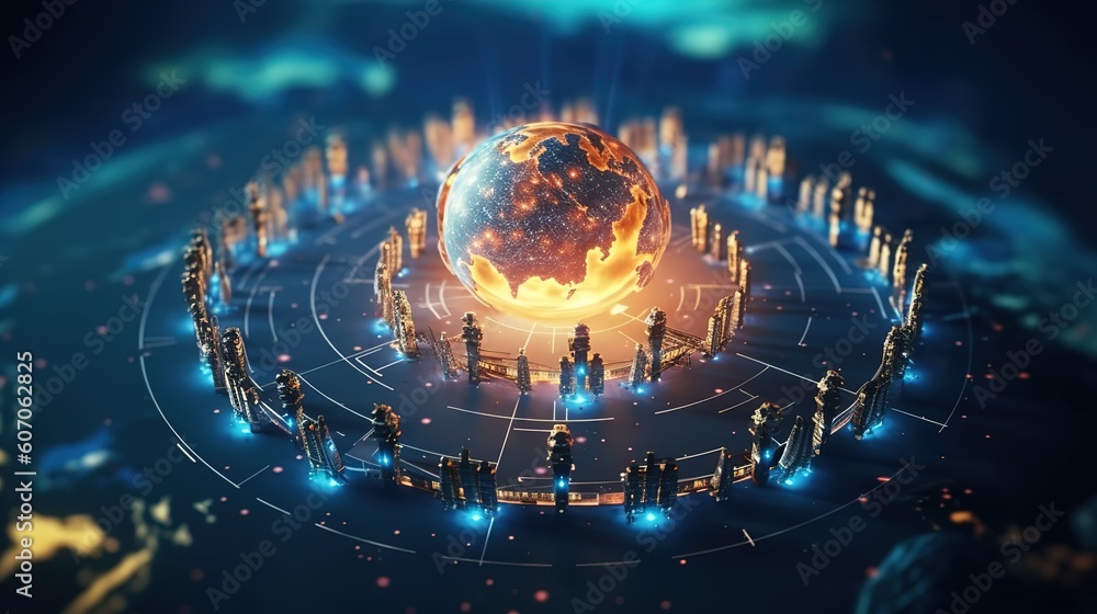Aufkleber Telecommunications network and wireless mobile Internet technology with a connection on the ground.Futuristic innovative technologies. Generative AI
