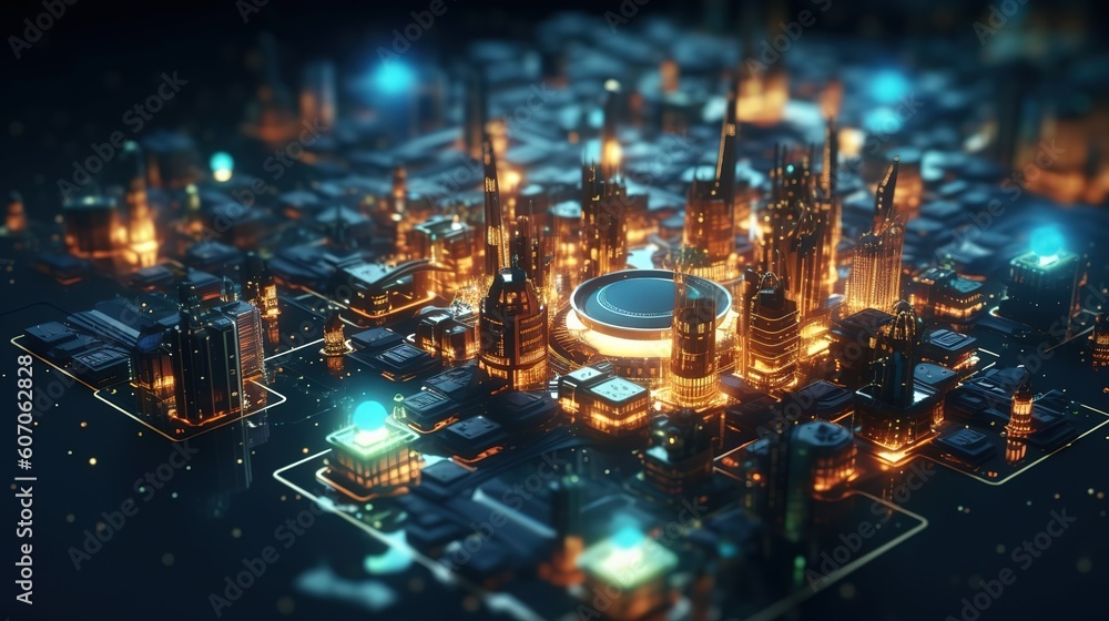 Aufkleber Telecommunications network and wireless mobile Internet technology with a connection on the ground.Futuristic innovative technologies. Generative AI