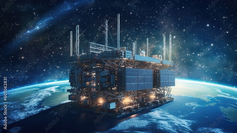Aufkleber Telecommunications network and wireless mobile Internet technology with a connection on the ground.Futuristic innovative technologies. Generative AI