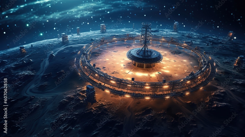 Aufkleber Telecommunications network and wireless mobile Internet technology with a connection on the ground.Futuristic innovative technologies. Generative AI